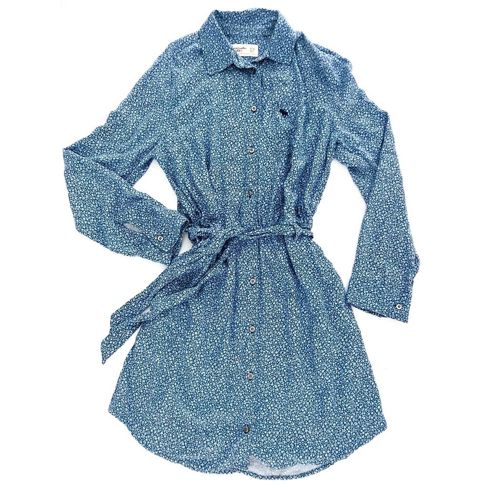 abercrombie kids Blue Floral Button-Front Shirt Dress with Tie